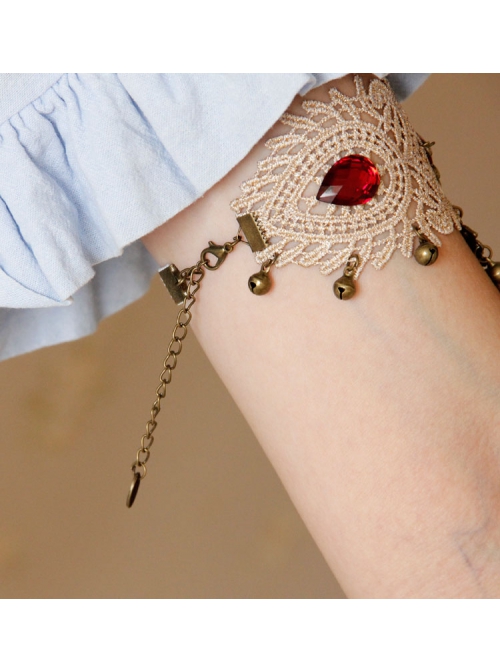 Fashion Retro Gothic White Lace Ruby Bell Female Armband Bracelet