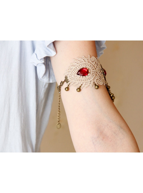 Fashion Retro Gothic White Lace Ruby Bell Female Armband Bracelet