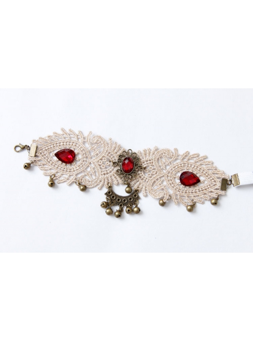 Fashion Retro Gothic White Lace Ruby Bell Female Armband Bracelet