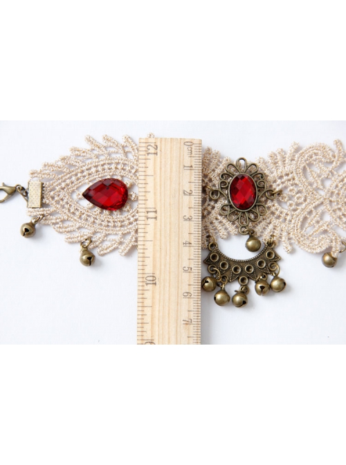 Fashion Retro Gothic White Lace Ruby Bell Female Armband Bracelet