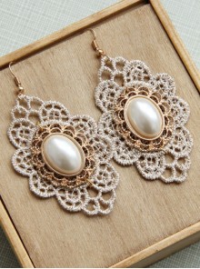 Baroque Fashion Palace Retro Individuality White Pearl Lace Earrings