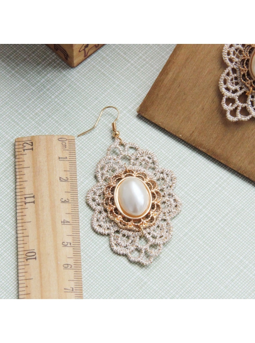 Baroque Fashion Palace Retro Individuality White Pearl Lace Earrings