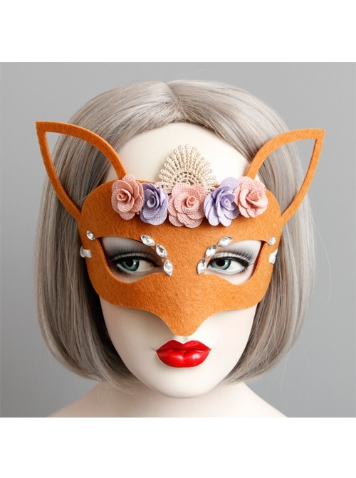 Personality Fashion White Lace Orange Fox Pink Purple Flower Diamond Halloween Christmas Adult Prom Mask