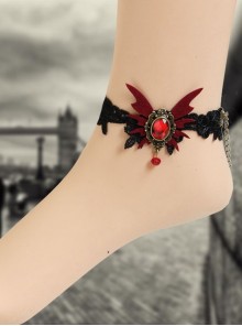 Gothic Palace Vampire Retro Black Lace Female Red Butterfly Gemstone Handmade Anklet