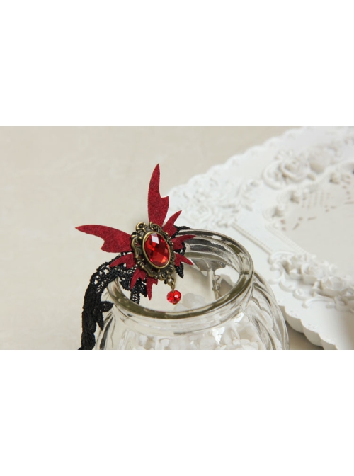 Gothic Palace Vampire Retro Black Lace Female Red Butterfly Gemstone Handmade Anklet