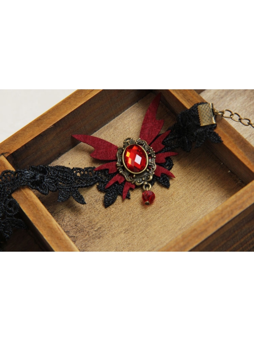 Gothic Palace Vampire Retro Black Lace Female Red Butterfly Gemstone Handmade Anklet