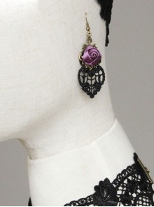 Retro Fashion Personality Black Lace Wedding Dress Purple Rose Female Long Earrings