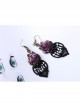 Retro Fashion Personality Black Lace Wedding Dress Purple Rose Female Long Earrings