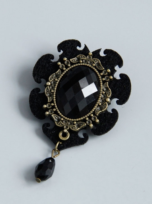 Retro Fashion Gothic Black Faux Gemstone Banquet Dress Brooch