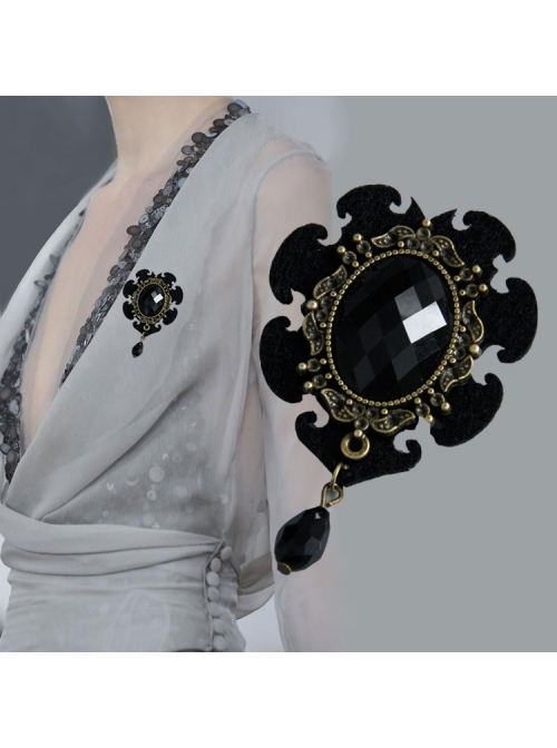 Retro Fashion Gothic Black Faux Gemstone Banquet Dress Brooch