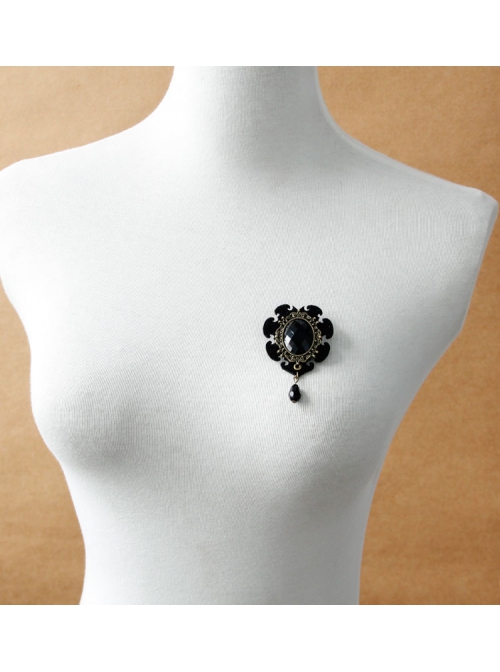 Retro Fashion Gothic Black Faux Gemstone Banquet Dress Brooch