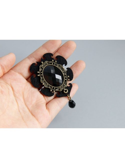 Retro Fashion Gothic Black Faux Gemstone Banquet Dress Brooch
