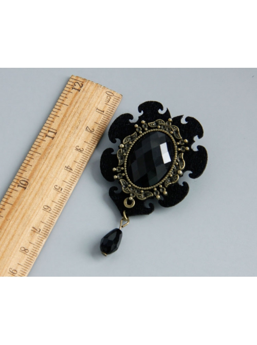 Retro Fashion Gothic Black Faux Gemstone Banquet Dress Brooch