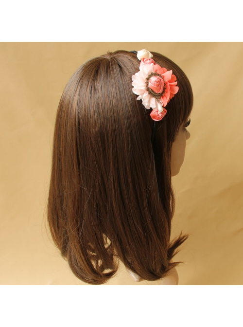Retro Fashion Leisure Holiday Pink Flower Rose Creative Female Hair Band
