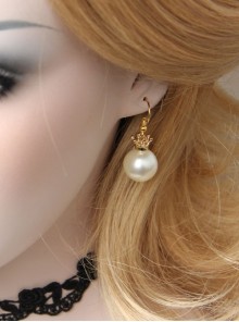 Baroque Retro White Artificial Pearl Crown Personality Female Fashion Short Earrings