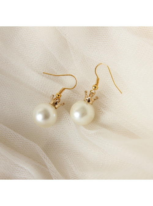 Baroque Retro White Artificial Pearl Crown Personality Female Fashion Short Earrings