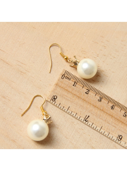Baroque Retro White Artificial Pearl Crown Personality Female Fashion Short Earrings