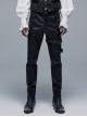 Metal Buckle Leg Loops Black Punk Imitation Woven Pants