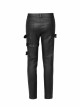 Metal Buckle Leg Loops Black Punk Imitation Woven Pants