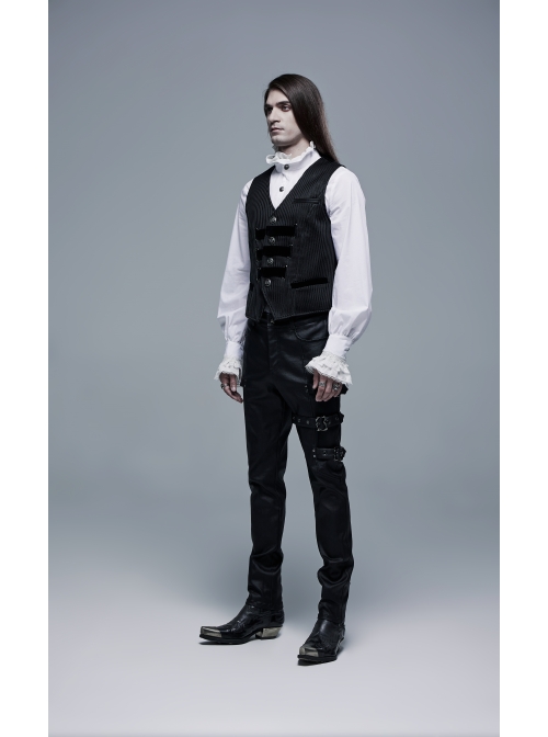 Metal Buckle Leg Loops Black Punk Imitation Woven Pants