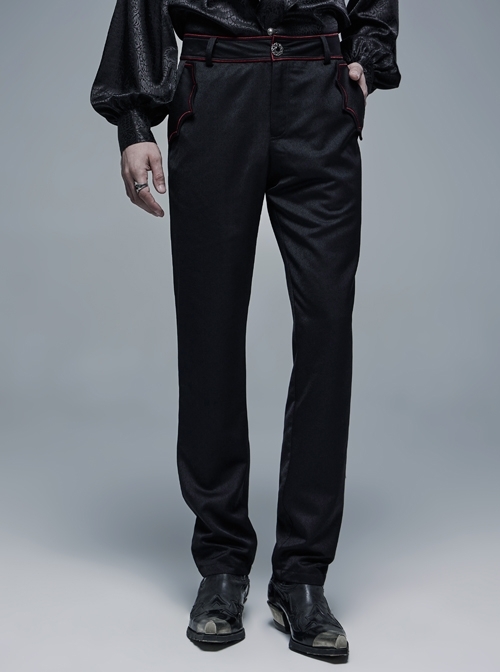 Dark Red Bat-Shaped Embroidery Thread Decoration Black Gothic Texture Woven Pants