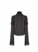 High Collar Front Chest Ribbon Flounce Decoration Flare Sleeve Back Waist Lace-Up Black Gothic Blouse