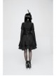 High Collar Front Chest Ribbon Flounce Decoration Flare Sleeve Back Waist Lace-Up Black Gothic Blouse