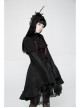 High Collar Front Chest Ribbon Flounce Decoration Flare Sleeve Back Waist Lace-Up Black Gothic Blouse
