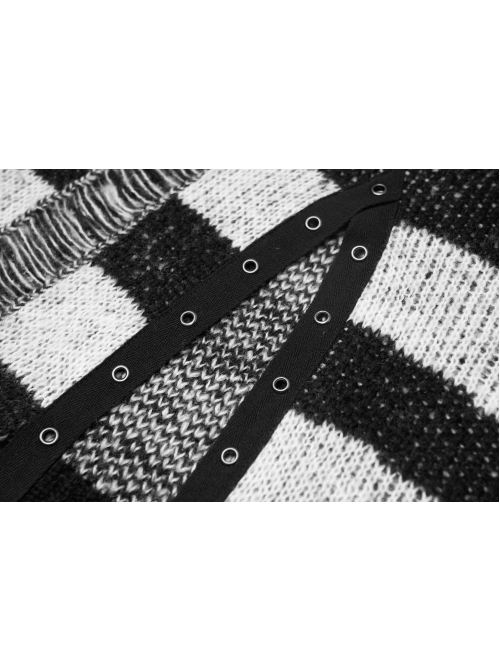 Black Punk Metal Eyelets Strap Long Sleeve Rough Selvage Striped Sweater