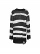 Black Punk Metal Eyelets Strap Long Sleeve Rough Selvage Striped Sweater