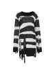 Black Punk Metal Eyelets Strap Long Sleeve Rough Selvage Striped Sweater