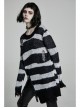 Black Punk Metal Eyelets Strap Long Sleeve Rough Selvage Striped Sweater