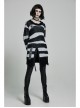 Black Punk Metal Eyelets Strap Long Sleeve Rough Selvage Striped Sweater