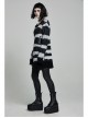 Black Punk Metal Eyelets Strap Long Sleeve Rough Selvage Striped Sweater