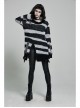 Black Punk Metal Eyelets Strap Long Sleeve Rough Selvage Striped Sweater