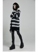 Black Punk Metal Eyelets Strap Long Sleeve Rough Selvage Striped Sweater