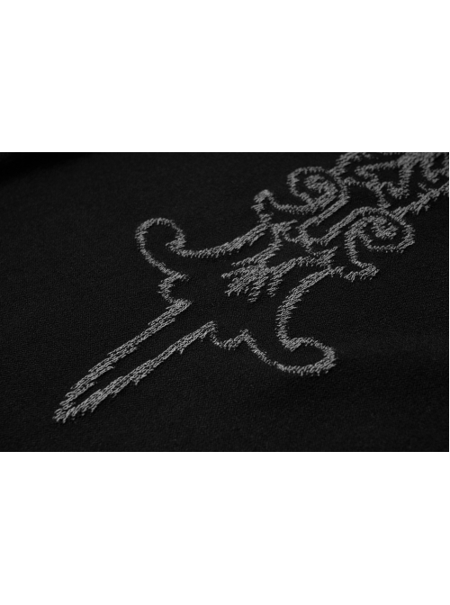 High Collar Front Bone Pattern Print Flare Cuff Hem Bevel Black Punk Sweater