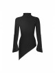 High Collar Front Bone Pattern Print Flare Cuff Hem Bevel Black Punk Sweater