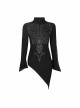 High Collar Front Bone Pattern Print Flare Cuff Hem Bevel Black Punk Sweater