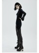 High Collar Front Bone Pattern Print Flare Cuff Hem Bevel Black Punk Sweater