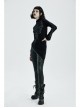 High Collar Front Bone Pattern Print Flare Cuff Hem Bevel Black Punk Sweater