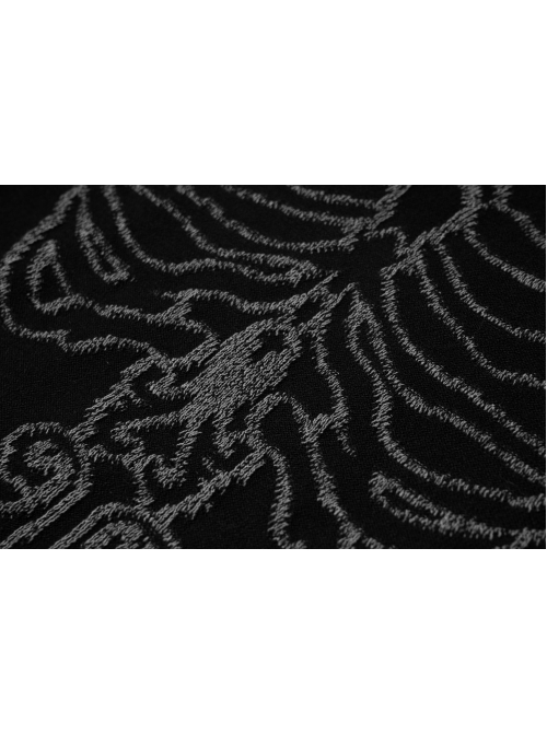 High Collar Front Bone Pattern Print Flare Cuff Hem Bevel Black Punk Sweater
