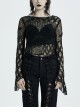 Black Punk Flare Sleeve Irregular Woven Hollow Short Sweater