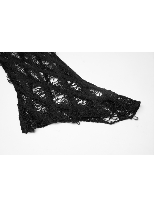 Black Punk Flare Sleeve Irregular Woven Hollow Short Sweater