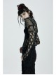 Black Punk Flare Sleeve Irregular Woven Hollow Short Sweater