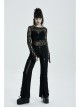 Black Punk Flare Sleeve Irregular Woven Hollow Short Sweater