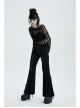 Black Punk Flare Sleeve Irregular Woven Hollow Short Sweater