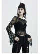 Black Punk Flare Sleeve Irregular Woven Hollow Short Sweater