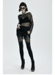 Round Collar Flare Sleeve Black Punk Irregular Woven Hollow Sweater