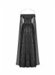 Off-Shoulder Boat Neck Chiffon Poncho Sleeve Back Waist Lace-Up Black Gothic Long Dress